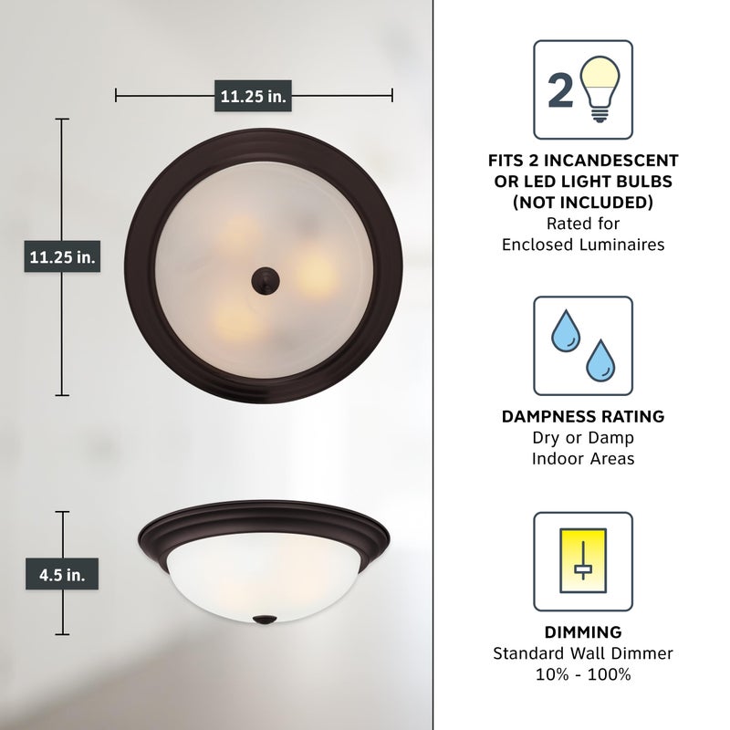 DESIGNERS FOUNTAIN Reedley 2-Lights Flush Mount Ceiling Light, 11 Inch Lighting Fixture for Kitchen, Bedroom, Bathroom, and Hallway, Oil Rubbed Bronze with Etched Glass, 1257S-ORB-W - Image 4